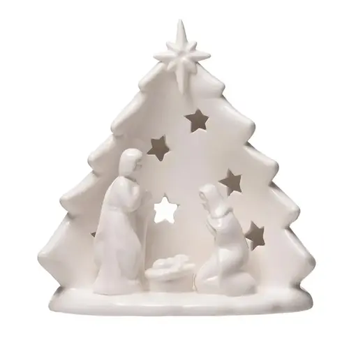 Table Decor White Holy Family with Tree & Cut-Outs 6" White