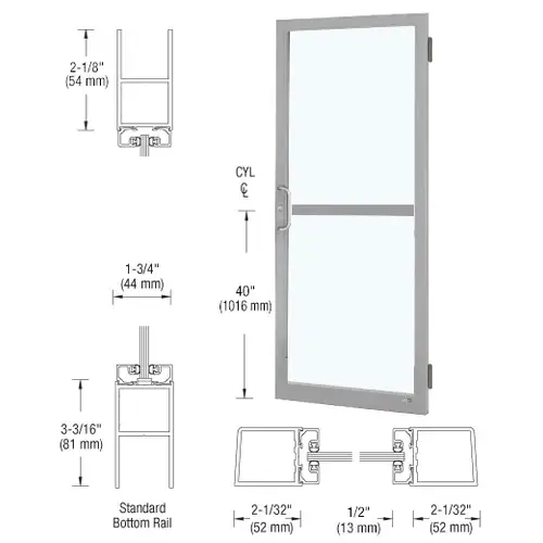 Clear Anodized Custom Size Single Series 250 Narrow Stile Butt Hinge Entrance Door for Panic and Surface Mount Door Closer Clear Anodized Custom Size Single Series 250 Narrow Stile Butt Hinge Entrance Door for Panic and Surface Mount Door Closer