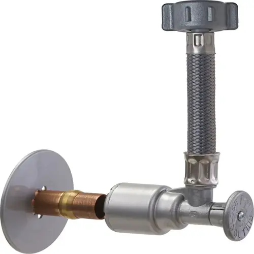 Flowtite   R-Series   Supply Stop Valve With 12 In. Braided Toilet Connector Brushed Chrome