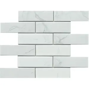 Emser Tile W95ELEGCA1112MOFM Emser Tile Elegan Series Porcelain Mosaic Tile, 12 in L Tile, 11 in W Tile, Pressed Edge, Calacata - pack of 20