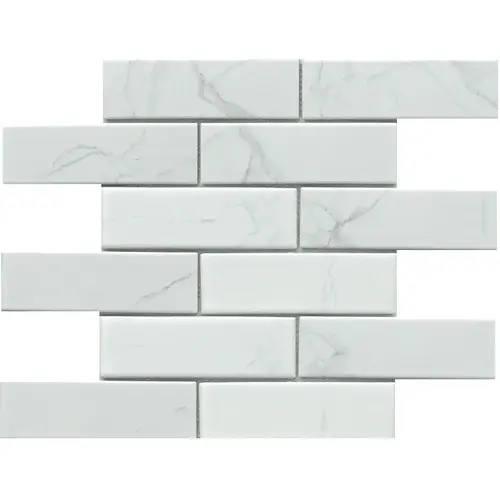 Emser Tile Elegan Series Porcelain Mosaic Tile, 12 in L Tile, 11 in W Tile, Pressed Edge, Calacata - pack of 20