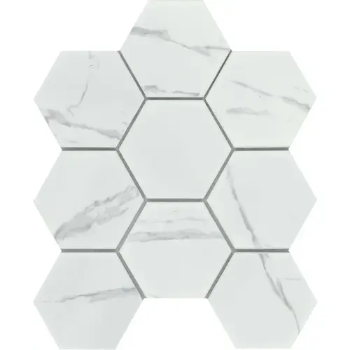 Emser Tile Elegan Series Porcelain Mosaic Tile, 11 in L Tile, 10 in W Tile, Pressed Edge, Calacata - pack of 20