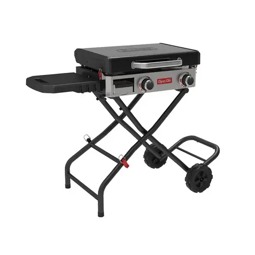 Dyna-Glo Folding Griddle, 25,000 Btu, Liquid Propane, 2-Burner, Side Shelf Included: Yes Dyna-Glo Folding Griddle, 25,000 Btu, Liquid Propane, 2-Burner, Side Shelf Included: Yes