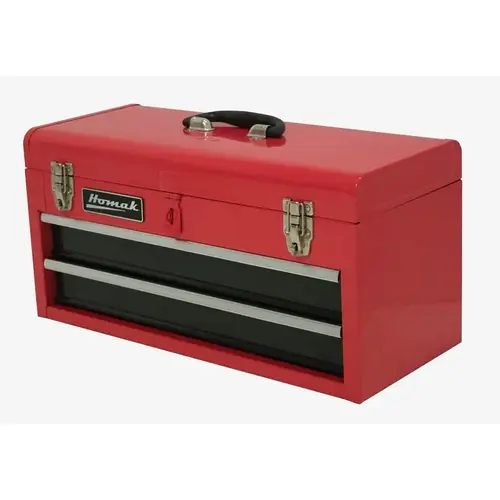 Homak Tool Box, 1680 cu-in, Steel, Red, 8.63 x 20 x 7.88 in Outside, 2-Drawer Homak Tool Box, 1680 cu-in, Steel, Red, 8.63 x 20 x 7.88 in Outside, 2-Drawer