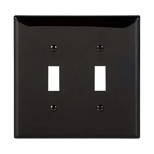 Eaton Toggle Wallplate, 4.87 in L, 4.94 in W, 2-Gang, Polycarbonate, Black, Gloss - pack of 20