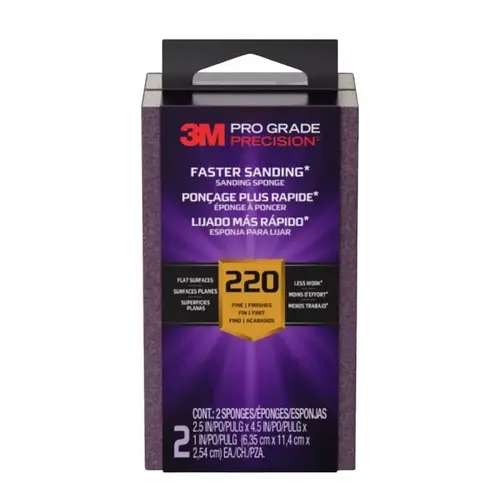 Pro Grade Precision Faster Sanding Block Sponge, 2-1/2 in L, 4-1/2 in W, 220 Grit, Fine - pack of 2 Pro Grade Precision Faster Sanding Block Sponge, 2-1/2 in L, 4-1/2 in W, 220 Grit, Fine - pack of 2