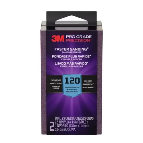Pro Grade Precision Faster Sanding Block Sponge, 2-1/2 in L, 4-1/2 in W, 120 Grit, Fine - pack of 2 Pro Grade Precision Faster Sanding Block Sponge, 2-1/2 in L, 4-1/2 in W, 120 Grit, Fine - pack of 2