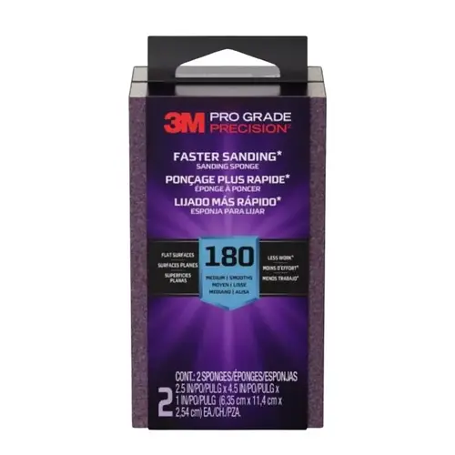 Pro Grade Precision Faster Sanding Block Sponge, 2-1/2 in L, 4-1/2 in W, 180 Grit, Fine - pack of 2 Pro Grade Precision Faster Sanding Block Sponge, 2-1/2 in L, 4-1/2 in W, 180 Grit, Fine - pack of 2