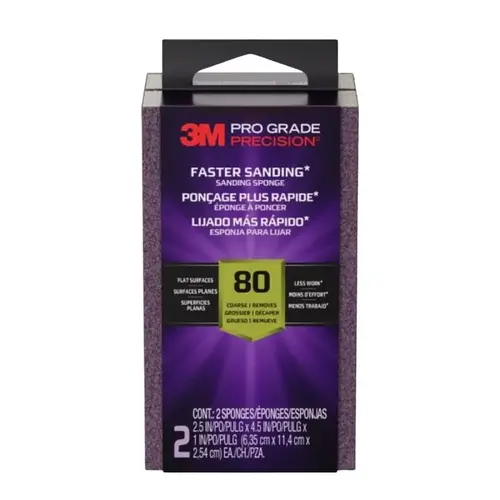 Pro Grade Precision Faster Sanding Block Sponge, 2-1/2 in L, 4-1/2 in W, 80 Grit, Coarse - pack of 2 Pro Grade Precision Faster Sanding Block Sponge, 2-1/2 in L, 4-1/2 in W, 80 Grit, Coarse - pack of 2