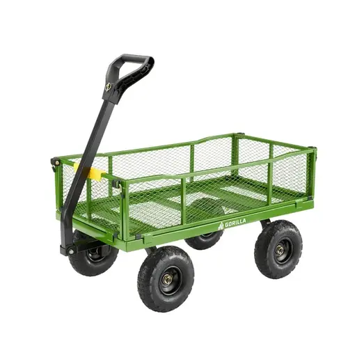 Gorilla Carts Utility Cart, 900 lb, 4-Wheel, 10 in Wheel, Pneumatic Wheel, Convertible Pull/Tow Handle, Green