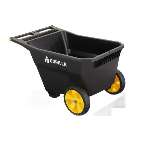 Gorilla Carts -C Yard Cart, 10 cu-ft, Poly Deck, 2-Wheel, 13 in Wheel, Molded Flat-Free Wheel, Pull, Push Handle