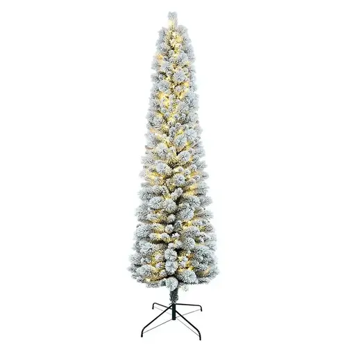 Puleo Asia Limited Toronto Flocked Tree, 7-1/2 ft H, Pine Family, Plug-In, Incandescent, Clear Light