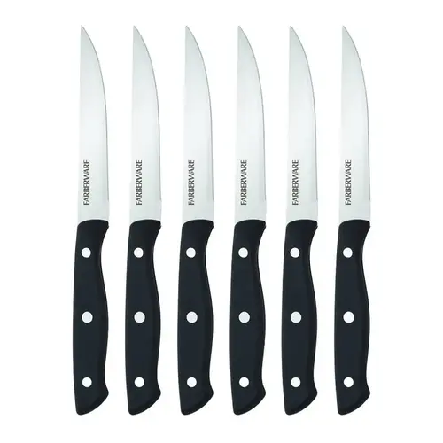 Farberware Steak Knife Set, 4-1/2 in L Blade, Stainless Steel Blade, Black Handle, Plain Blade - pack of 3 Farberware Steak Knife Set, 4-1/2 in L Blade, Stainless Steel Blade, Black Handle, Plain Blade - pack of 3