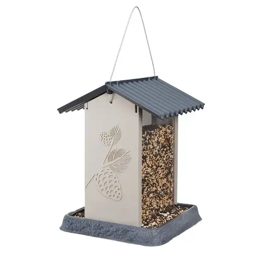 North States Village Large Hopper Style Bird Feeder, Pinecone, 4.25 lb, Safflower, Wild Bird, Plastic Brown