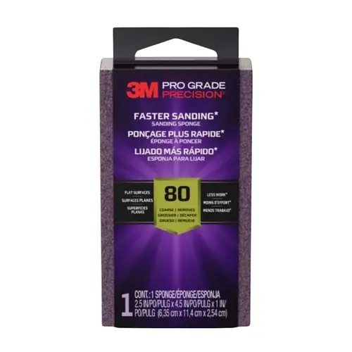 Pro Grade Precision Faster Sanding Block Sponge, 2-1/2 in L, 4-1/2 in W, 80 Grit, Medium Pro Grade Precision Faster Sanding Block Sponge, 2-1/2 in L, 4-1/2 in W, 80 Grit, Medium