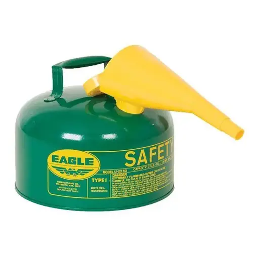 Safety Can, Type I, 2-1/2 gal, 24-ga Galvanized Steel, Combustibles, Green
