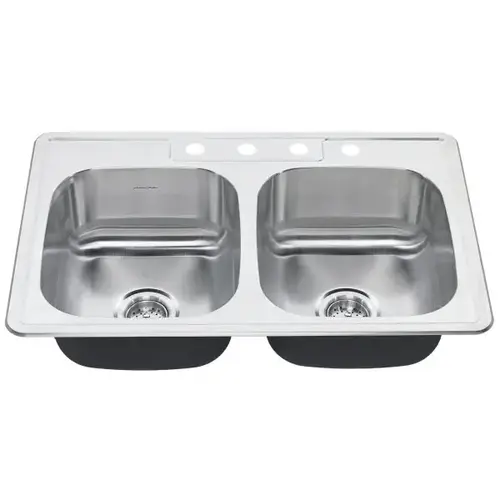 American Standard Colony Double Bowl Stainless Steel Sink ADA 33x22x6" 4 Hole