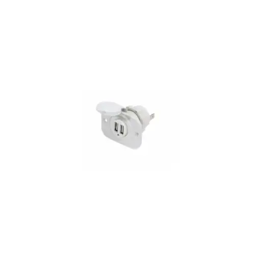 12VDC 2 USB Charger 5V 2.1A Sckt White 1/PK