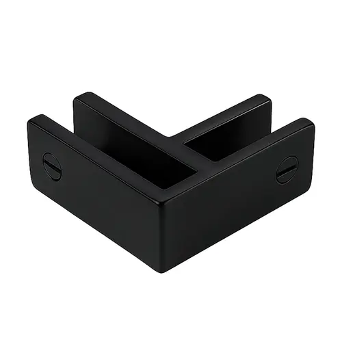 Glass To Glass Bracing Clamp 90 Degree Type 3/8" to 1/2" Glass Thickness Compatibility Matte Black Finish Glass To Glass Bracing Clamp 90 Degree Type 3/8" to 1/2" Glass Thickness Compatibility Matte Black Finish
