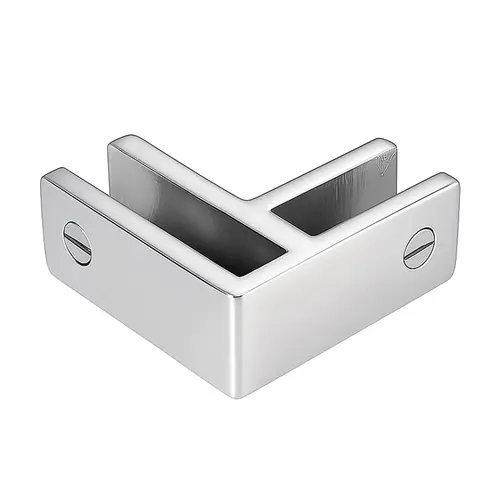 Glass To Glass Bracing Clamp 90 Degree Type 3/8" to 1/2" Glass Thickness Compatibility Polished Stainless Steel Finish Glass To Glass Bracing Clamp 90 Degree Type 3/8" to 1/2" Glass Thickness Compatibility Polished Stainless Steel Finish
