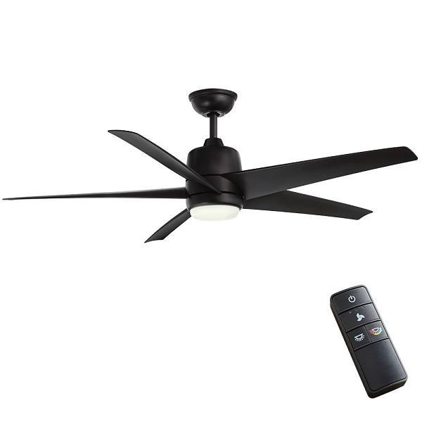 Hampton Bay 32319 54" Matte Black Mena Ceiling Fan - Quick Install, Remote Control, Integrated Led, Damp Rated