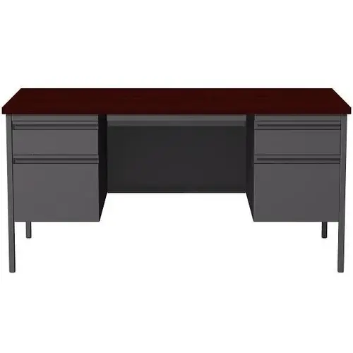 Office Dimensions Double Pedestal Office Desk 0" D X 60" W, Charcoal / Mahogany