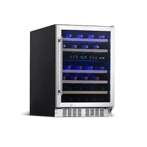 NewAir 24" Built-In 46 Bottle Dual Zone Compressor Wine Fridge, Quiet Operation,Beech Wood Shelves And Recessed Kickplate Stainless Steel NewAir 24" Built-In 46 Bottle Dual Zone Compressor Wine Fridge, Quiet Operation,Beech Wood Shelves And Recessed Kickplate Stainless Steel