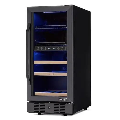 NewAir 15 Inch Wine And Beverage Refrigerator - 13 Bottles 48 Cans Capacity Dual Temperature Zone Wine Cooler Black Ss