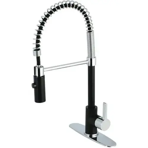 Contemporary Single-Handle Pull-Down Sprayer Kitchen Faucet in Matte Black and Chrome