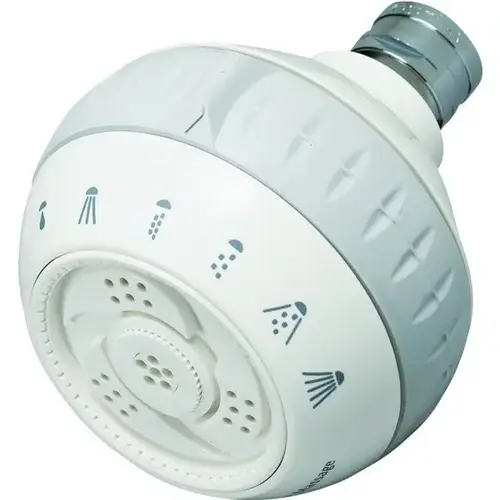 Showerhead With Massage, Metal Anti-Theft Pivot Ball, 1.8 Gpm, White Showerhead With Massage, Metal Anti-Theft Pivot Ball, 1.8 Gpm, White