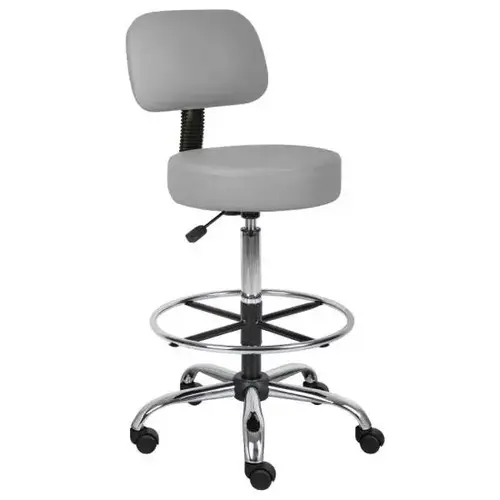 Medical Drafting Stool With Backrest, Gray Chrome