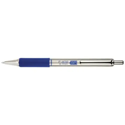 F-402 Retractable Fine 0.7 Mm Blue Ink Stainless Steel/Blue Barrel