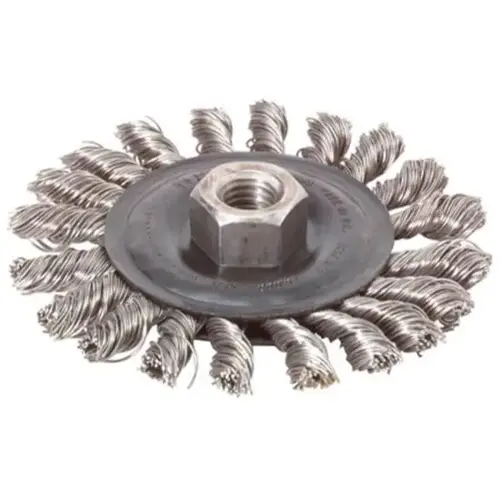 4 Inch Wheel Diameter 5/8 Inch-11 Arbor Stainless Steel Knotted Wire 4 Inch Wheel Diameter 5/8 Inch-11 Arbor Stainless Steel Knotted Wire