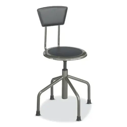 Diesel Stool, Low Base With Back, 16" To 22" High, Black Seat, Pewter Base Diesel Stool, Low Base With Back, 16" To 22" High, Black Seat, Pewter Base
