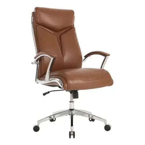 Modern Leather High-Back Executive Chair Brown/Chrome Bifma Compliant