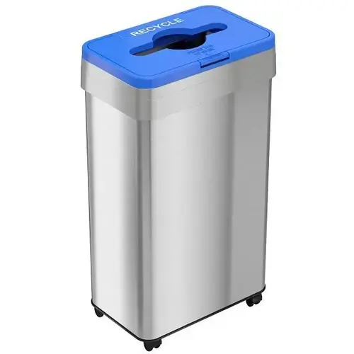 21g Rectangular Stainless Steel Open Recycle Bin With Wheels 21g Rectangular Stainless Steel Open Recycle Bin With Wheels