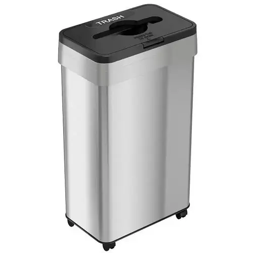 21g Rectangular Stainless Steel Lidded Open Trash Can With Wheels 21g Rectangular Stainless Steel Lidded Open Trash Can With Wheels