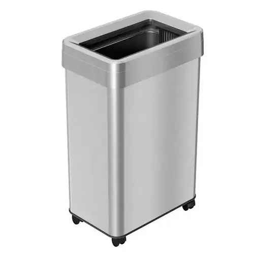 16g Rectangular Stainless Steel Open Top Trash Can With Wheels