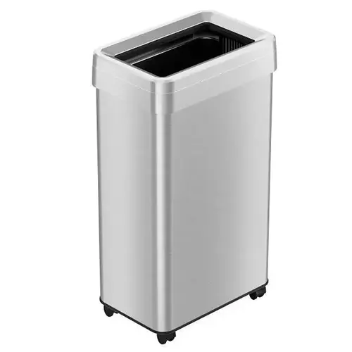 18g Rectangular Stainless Steel Open Top Trash Can With Wheels 18g Rectangular Stainless Steel Open Top Trash Can With Wheels