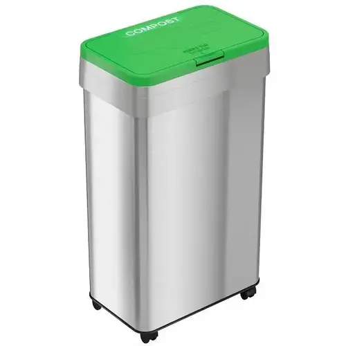 21g Rectangular Stainless Steel Open Top Compost Bin With Wheels 21g Rectangular Stainless Steel Open Top Compost Bin With Wheels