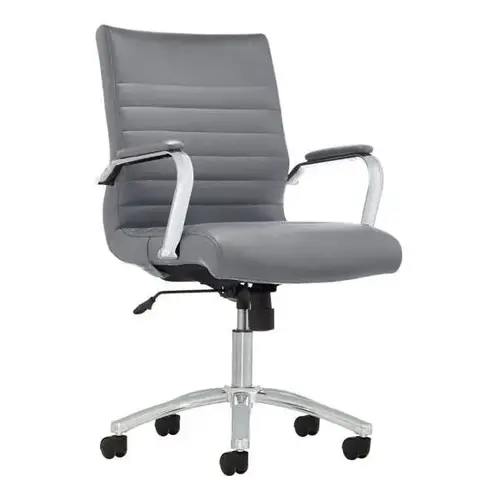 Modern Winsley Leather Mid-Back Chair Gray/Chrome Bifma Compliant