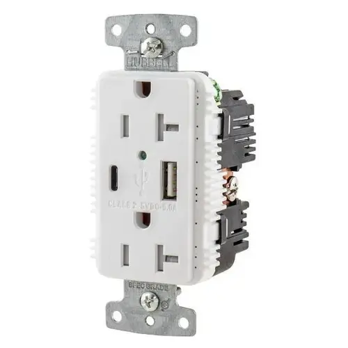 Wiring 20 Amp 125 Volt USB A/C Tr Duplex Receptacle White Wiring 20 Amp 125 Volt USB A/C Tr Duplex Receptacle White