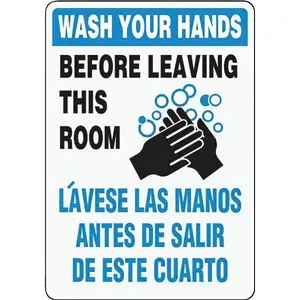 Emedco 80894GGVECP "Wash Your Hands Before Leaving This Room" Bilingual Sign, 10"Hx7"W