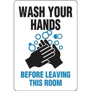 Emedco 80905GGVECP "Wash Your Hands Before Leaving This Room" Eco Plastic Sign, 10"H X 7"W