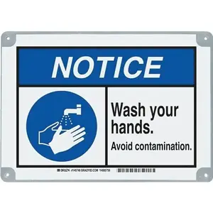 Emedco 82133BBHPLYENP Toughwash "Notice Wash Your Hands" Encapsulated Plastic Sign, 10"Hx14"W