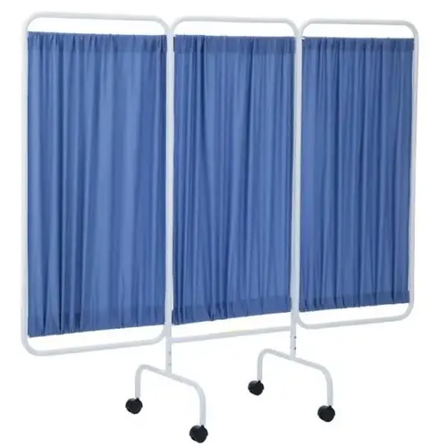 3 Panel Mobile Privacy Screen Room Divider, Antimicrobial Blue Fabric Panels