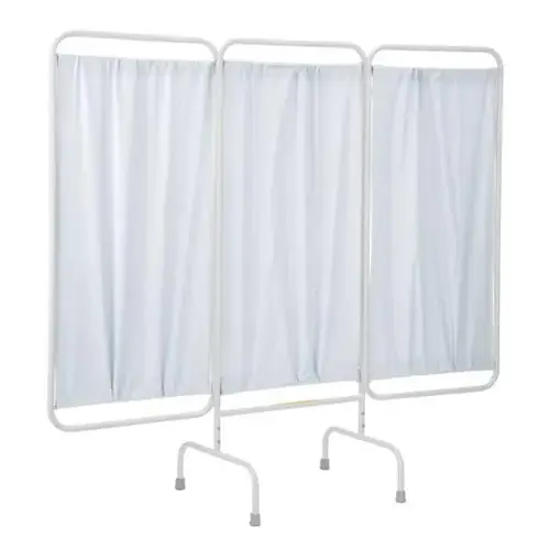 3 Panel Stationary Privacy Screen Room Divider, Antimicrobial White Vinyl Panels