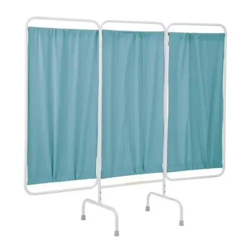 3 Panel Stationary Privacy Screen Room Divider, Antimicrobial Blue Vinyl Panels