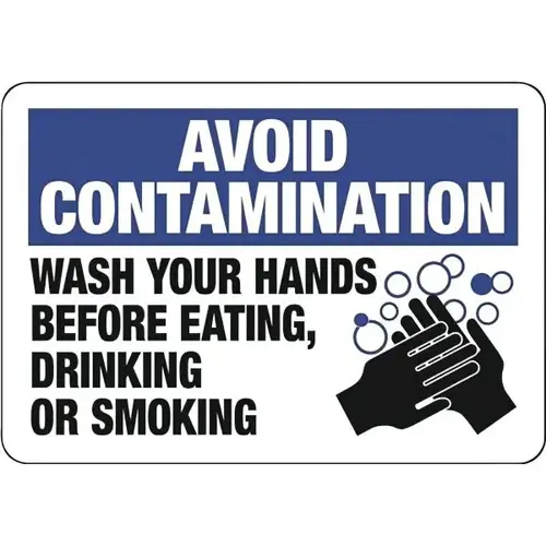 "Avoid Contamination" Industrial Plastic Hand Wash Sign, 10"H X 14"W