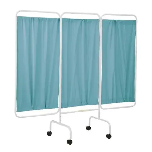 3 Panel Mobile Privacy Screen Room Divider, Antimicrobial Blue Vinyl Panels